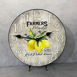 Lemon Wall Clock, 8 Sizes, Lifetime Warranty, Quiet, Non-Ticking, Free Personalization.
