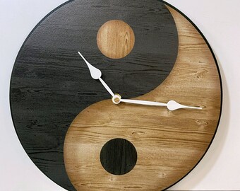 Zen Yin Yang Brown Wall Clock, 8 sizes to choose, Made in USA, Lifetime Warranty, Very QUIET, Free to customize,