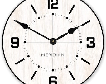 Meridian White Wall Clock | 8 sizes!!, EXTRA quiet mechanism, lifetime warranty, optional to add your words, large wall clock