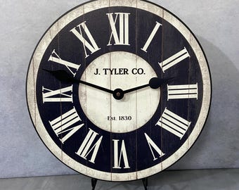 Classic Ivory and Navy Wall Clock, 8 sizes!!, EXTRA quiet mechanism, lifetime warranty,  FREE  To Personalize, large wall clock