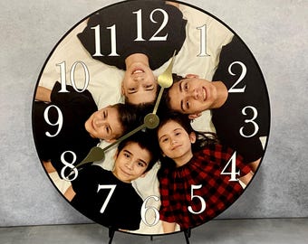 Personalized Round Photo Wall Clock, 8 SIZES, large wall clock, QUIET mechanism, LIFETIME Warranty, Makes a Great Gift, Free To Customize