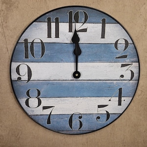 Nantucket Blue Wall Clock, 8 sizes!!, EXTRA quiet mechanism, lifetime warranty, optional to add your words, large wall clock