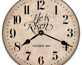 He is Risen Wall Clock, 8 sizes to choose, Made in USA, Lifetime Warranty, Very QUIET,