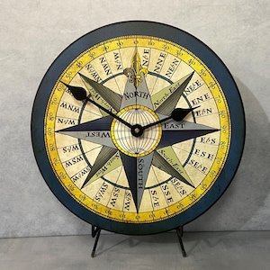 Compass Wall Clock, Comes in 8 sizes, EXtra Quiet, Lifetime Warranty, Blue Clock, Large wall clock