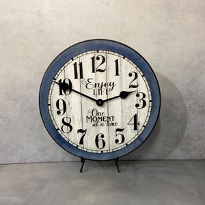Enjoy Life Blue Wall Clock, 8 sizes!!, EXTRA quiet mechanism, lifetime warranty, optional to add your words, large wall clock.