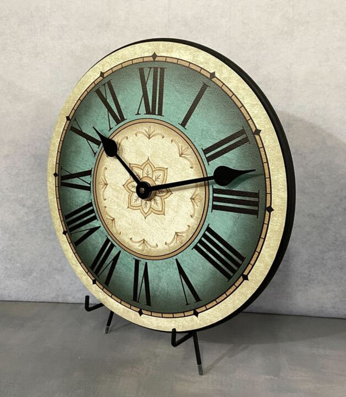 Charlotte Teal & Tan Wall Clock, 8 Sizes, Lifetime Warranty, Quiet, Non ...