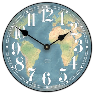 Mother Earth Map Wall Clock, Quiet Mechanism, Available in 8 sizes, Lifetime warranty