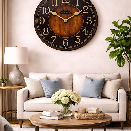 Rustic Black & Wood Wall Clock, 8 Sizes!!, EXTRA Quiet Mechanism