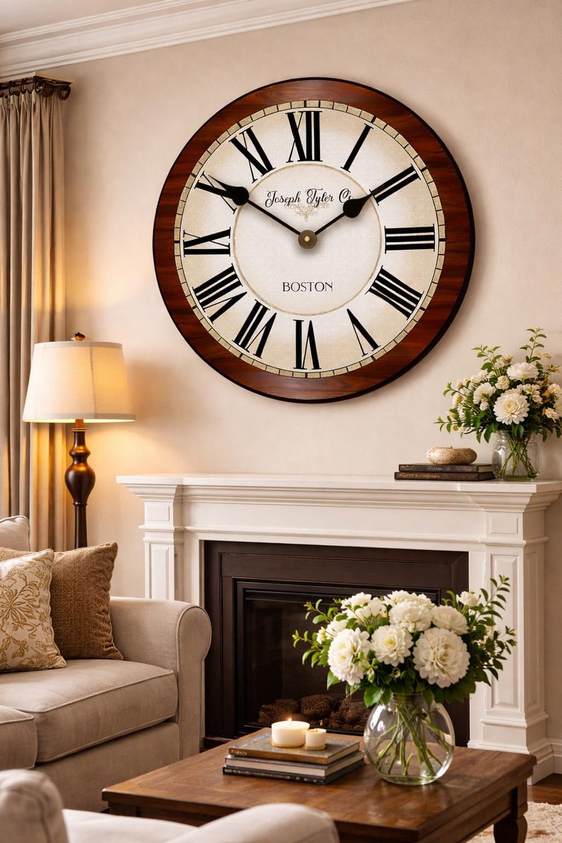 Cherry wood Wall Clock, 8 sizes to choose, Made in USA, Lifetime Warranty, Very QUIET, Free to customize image 1