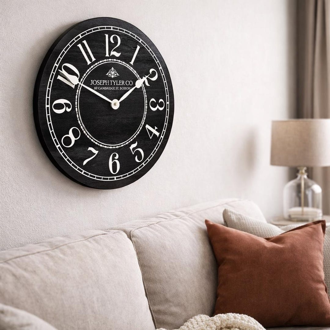 Black & White Wall Clock, 8 Sizes!!, EXTRA Quiet Mechanism
