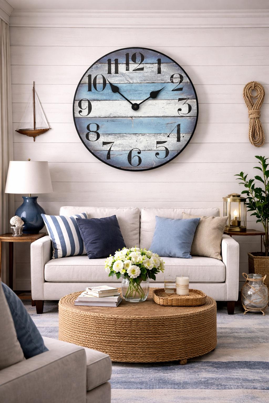 Nantucket Blue Wall Clock, 8 Sizes!!, EXTRA Quiet Mechanism