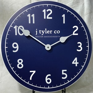 New Traditional Navy Wall Clock, large wall clock, Choose from 8 sizes. extra QUIET mechanism, LIFETIME Warranty, We can add YOUR words.