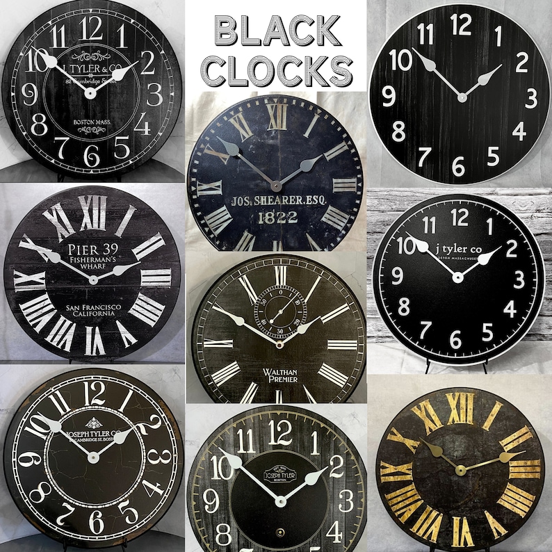9 BLACK Clock Styles, 8 Sizes!!, EXTRA Quiet Mechanism, Lifetime ...