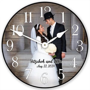 Personalized Brown Wood Photo Wall Clock, 8 sizes!!, EXTRA quiet mechanism, lifetime warranty, optional to add your words, large wall clock