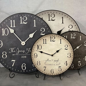 Personalized Wedding Clock, FOUR COLOR choices, large wall clock, Choose from 8 sizes. extra QUIET mechanism, Life time Warranty