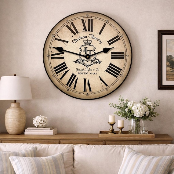 Chateau Thierry Parchment Wall Clock, 8 Sizes, Quiet Mechanism