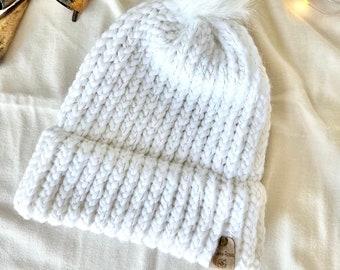 Knitted Hat For Women, Winter Wool Hat, White Knitted Hat, Knitted hat For Kids, Pom Pom Hat