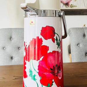Vintage Red Poppy Air Pot Pump Thermos, Vintage Camping Thermos, Vintage Drink Dispenser, VivianneRoses