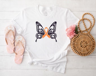 Leukemia Awareness Shirt, Orange Ribbon T-Shirt, Butterfly Leukemia Cancer Tee, Kidney Cancer Tee, Blood Cancer Shirt, Leukemia Support Tee