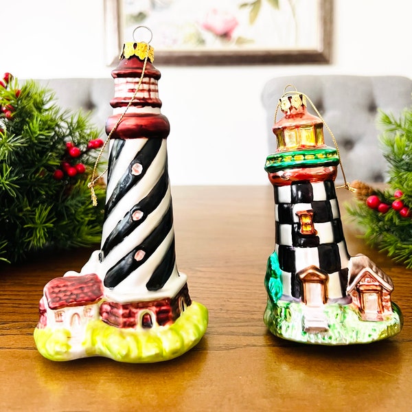 Lighthouse Christmas Ornaments, Glass Ornament, Cape Cod Decor, Beach Decor