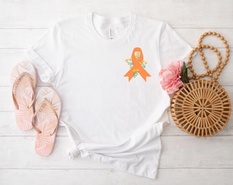 Orange Ribbon T-Shirt, Leukemia Awareness Shirt, Butterfly Leukemia Cancer Tee, Kidney Cancer Tee, Blood Cancer Shirt, Leukemia Support Tee