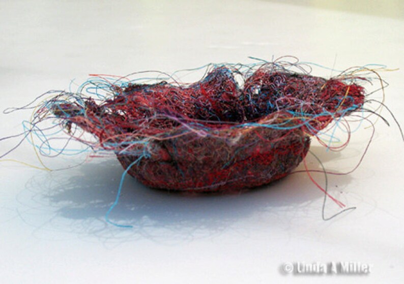 Recycled Thread and Lint Fiber Bowl with Red Yarn Swirl Etsy