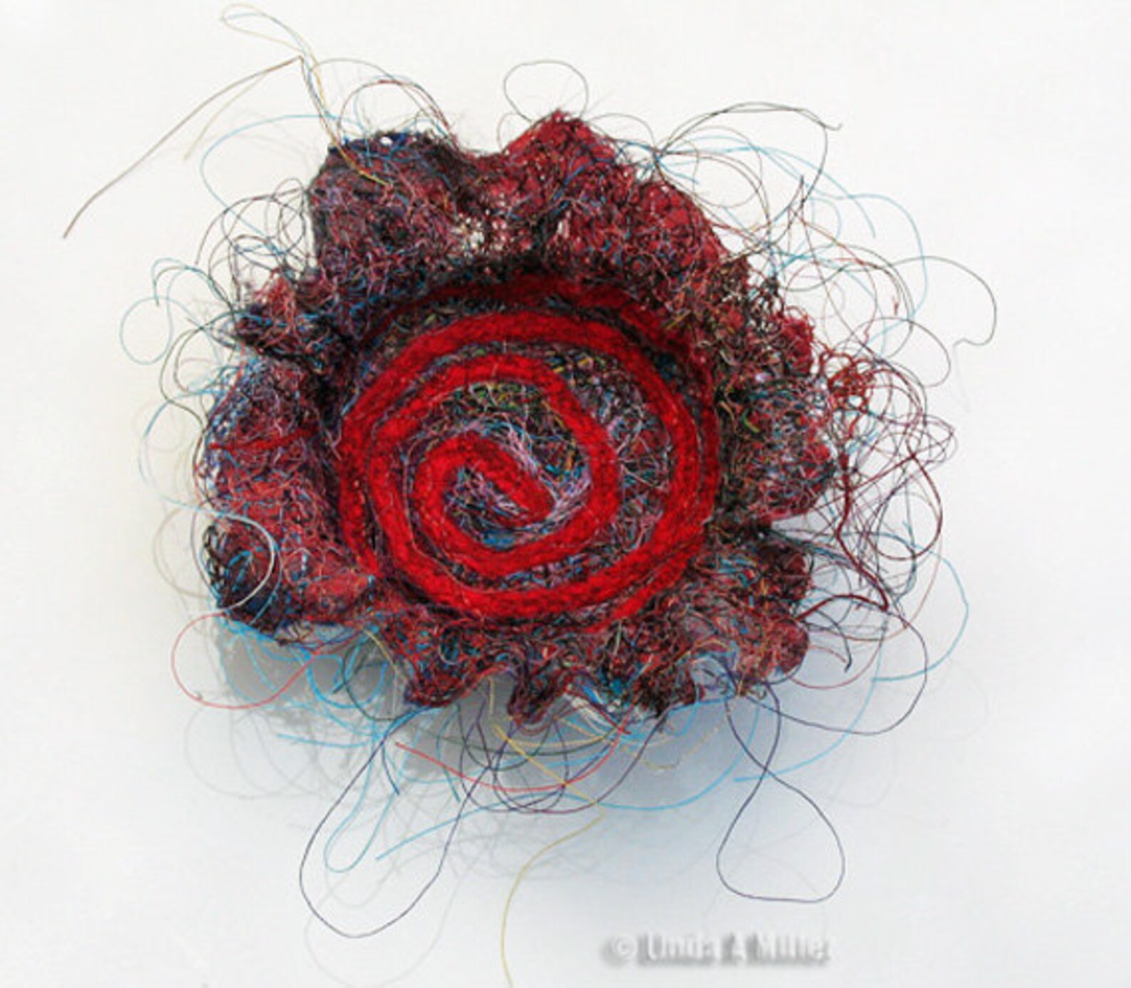 Recycled Thread and Lint Fiber Bowl With Red Yarn Swirl Etsy