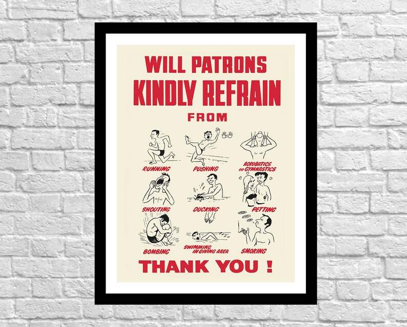 Retro Vintage Schwimmbad Zeichen Regeln Druck, Badezimmer Wand Kunst