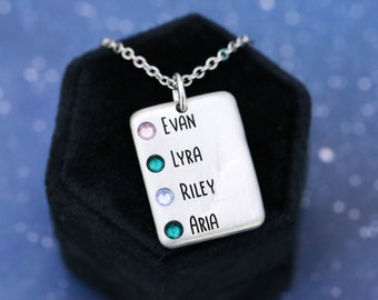 Engraved Mother’s or Father’s Necklace - Kid’s Birthstones - Birthstone Mother’s Jewelry - Birthstone Jewelry - Engraved Necklace