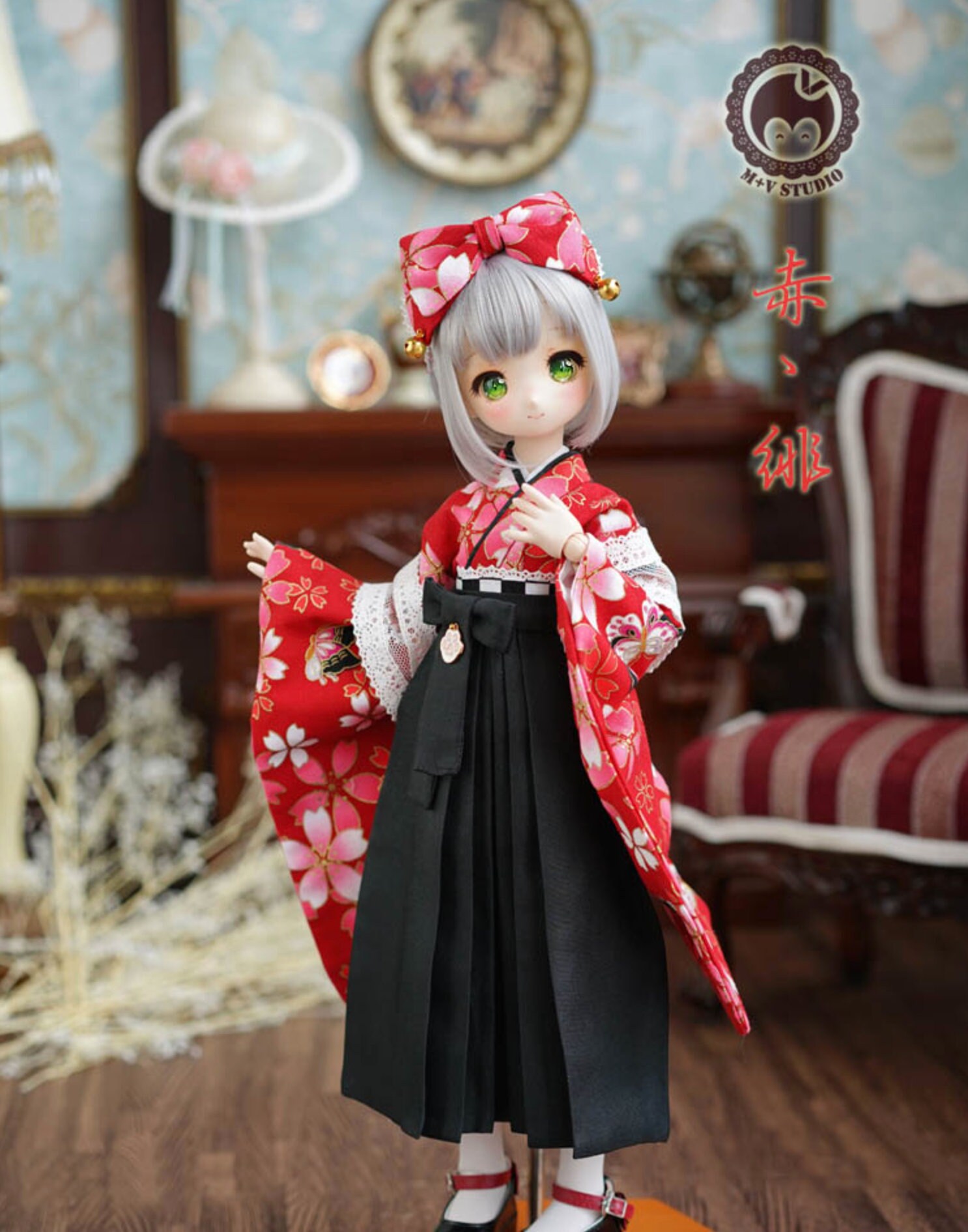 ミニ丈着物・袴Set(蘇芳) 40cm(MSD,MDD/S,M,L胸) （MSD・MiniDD