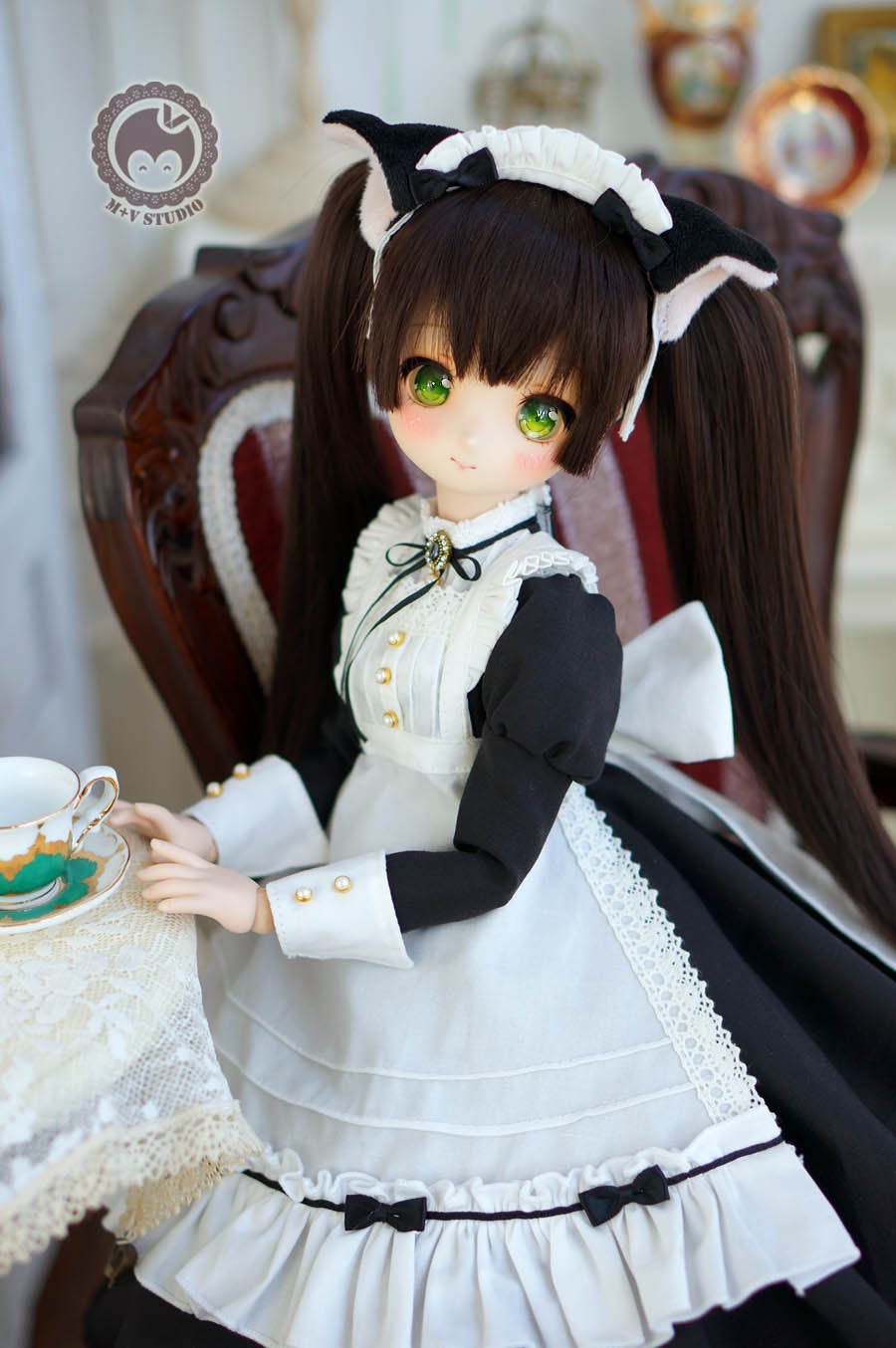 MDDメイト服セット黒 ドール用メイド服 黒と赤 MDD等1⁄4用 2着セット どぉ