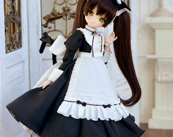 BJD人形用衣装 制服/メイド服 可愛い レッド/ブラック MDD/MSD