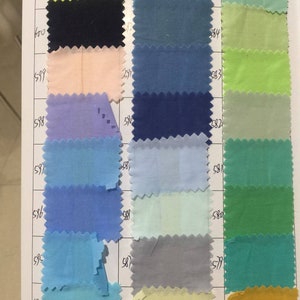 May include: A color chart with fabric swatches in various shades of blue, green, yellow, and pink. The swatches are numbered with the numbers 578, 579, 580, 581, 582, 583, 584, 585, 586, 587, 588, 589, 590, 591, 592, 593, 594, 595, 596, 597, 598, 599, 600, 625, 685, 785, 865, 965.