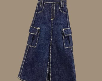 BJD Denim Cargo Skirt: Street Style Doll Clothes for Blythe, Obitsu 24, Azone
