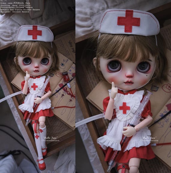 ブライス・プーリップ人形用不気味でキュートなナース服セット ob22 