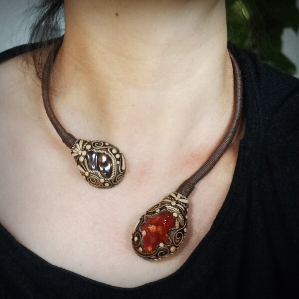 SHIPPING INCLUDED Fire Agate and Zincite Choker Necklace Cuff Bracelet