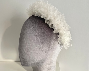 LUNA - Bridal floral headband with organza 3D flower embellishments