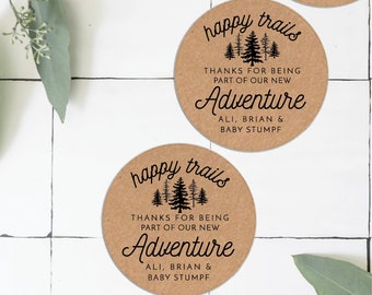 Baby shower favor stickers, woodland baby shower favor, adventure awaits baby shower, baby shower labels, trail mix shower favors, labels