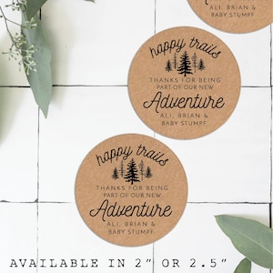 Baby shower favor stickers, woodland baby shower favor, adventure awaits baby shower, baby shower labels, trail mix shower favors, labels