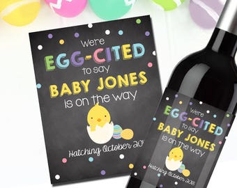 Easter Pregnancy Announcement, Pregnancy Reveal, Pregnancy Reveal Wine Label, Easter Baby Announcement, Easter Pregnancy Reveal, Baby Reveal
