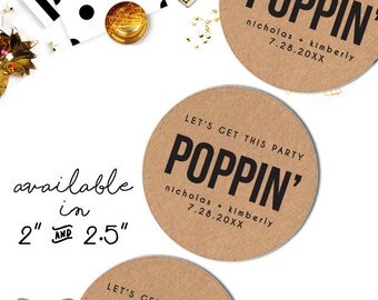 Wedding Popcorn Favors, Wedding Popcorn Stickers, Let's get this party poppin sticker, Popcorn Favor Sticker, Popcorn Label, Labels for Bags