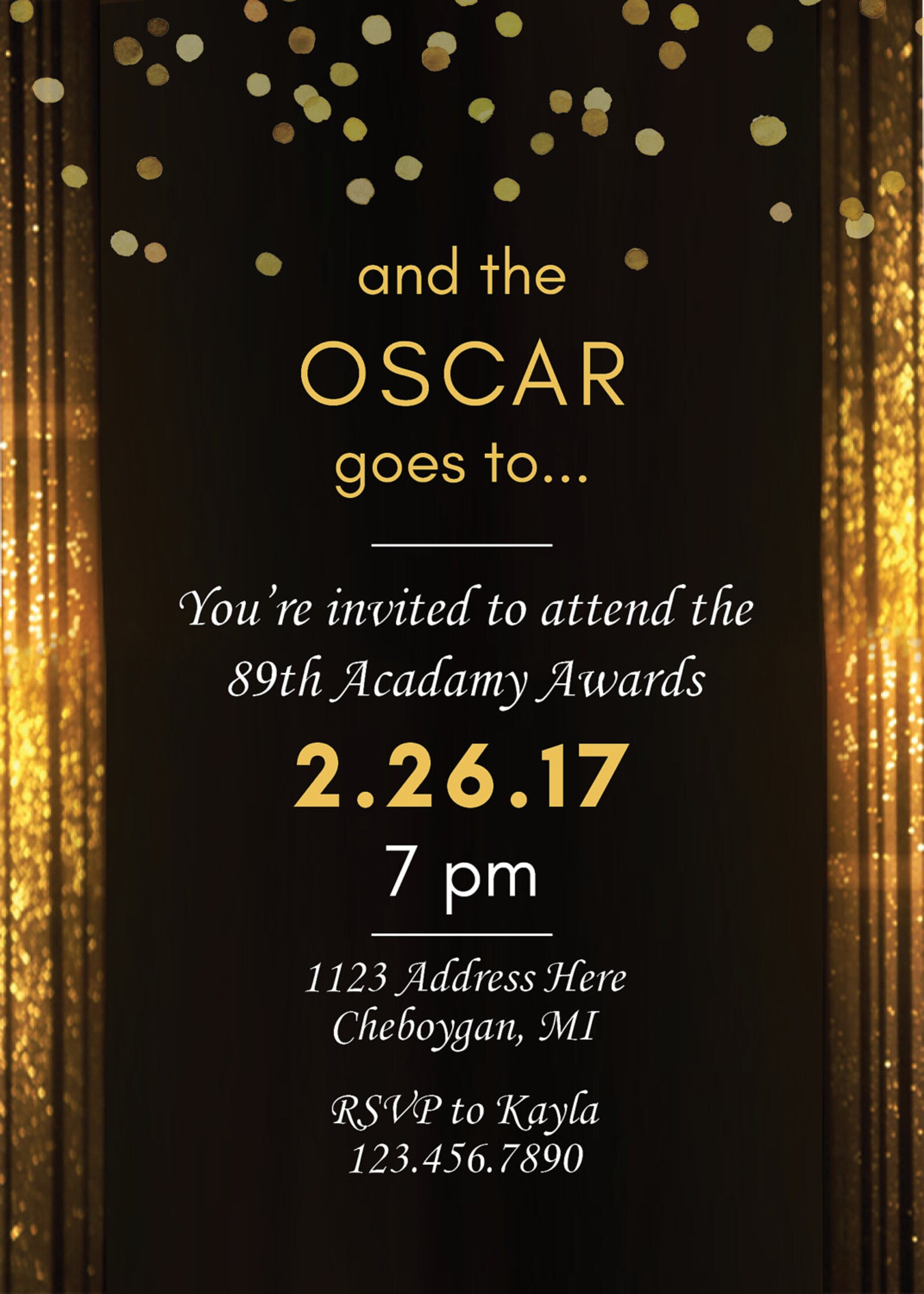 Oscar Party Invitation Oscar Party Academy Awards Party Etsy