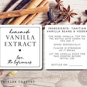 Vanilla Extract Labels, Homemade Vanilla Labels Front and Back, Stickers for Vanilla Bottle, Vanilla Extract Sticker, Vanilla Bean Labels