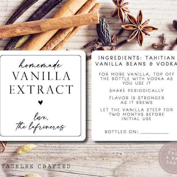 Vanilla Extract Labels, Homemade Vanilla Labels Front and Back, Stickers for Vanilla Bottle, Vanilla Extract Sticker, Vanilla Bean Labels