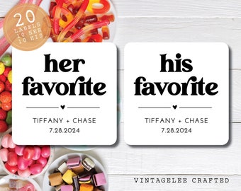 His and Her Favorite Stickers, His and Her Favor Labels, His and Her Favorite Candy Stickers, Wedding Candy Favor Stickers, Shower Favors