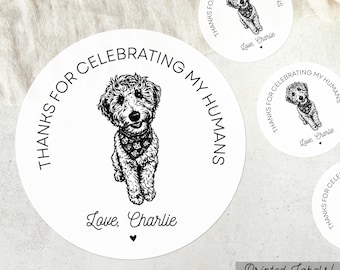 Custom Pet Wedding Favors, Dog Wedding Favors, Pet Wedding Stickers, Thanks for Celebrating my Humans Stickers, Pet Photo Wedding Labels