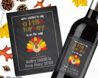 Thanksgiving Pregnancy Announcement, Thanksgiving Pregnancy Announcement Wine Label, Thanksgiving Pregnancy Reveal Wine Label, Holiday Label