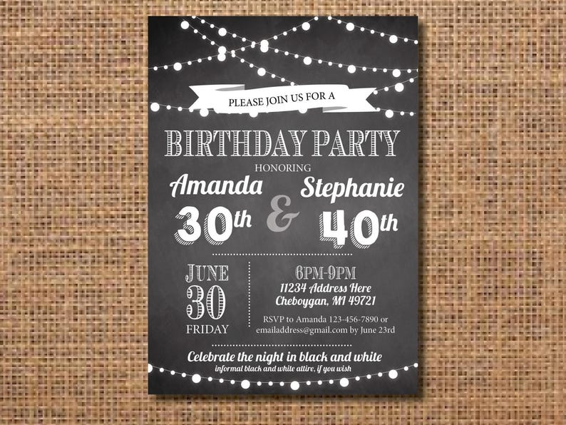 Adult Joint Birthday Party Invitation Black and White - Etsy