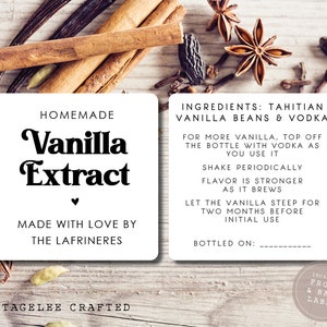 Vanilla Extract Labels, Homemade Vanilla Labels Front and Back, Stickers for Vanilla Bottle, Vanilla Extract Sticker, Vanilla Bean Labels