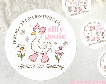 Goose Birthday Thank You Stickers, Goose Birthday Party Favors, Silly Goose Birthday Stickers, Silly Goose Birthday Decor, Silly Goose Label